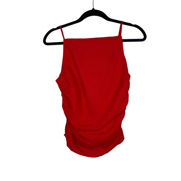 Madewell NWT Women’s Festival Red Ruched Linen Blend Squareneck Tank size 0 - Picture 3 of 8